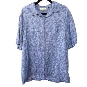 Caribbean Joe Men's Blue & White Palm Print Short Sleeve Button Size Large